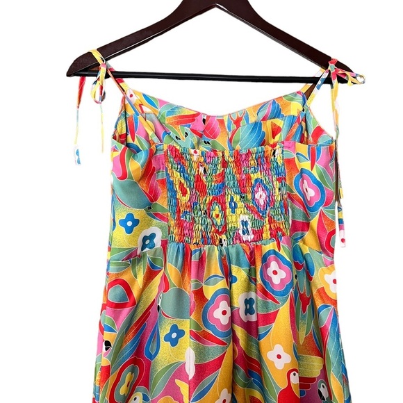 Kenny Flowers Dress Boho Caribbean Bird Print Silk‎ Midi Sz S - Picture 5 of 7